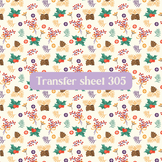 Transfer sheet 305 - Christmas, holly, branches - Transfer paper - CLN Atelier
