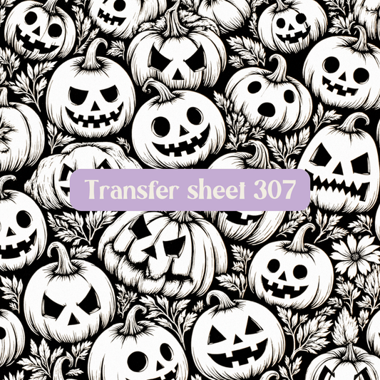 Transfer sheet 307 - Pumpkins, halloween, black and white - Transfer paper - CLN Atelier