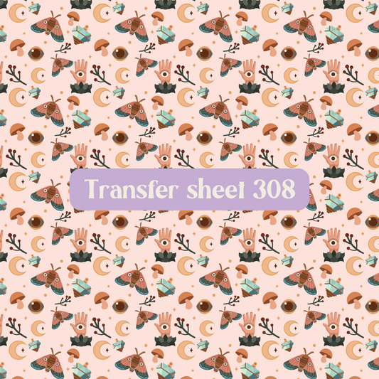 Transfer sheet 308 - Moth, celestial, moon, mushroom - Transfer paper - CLN Atelier