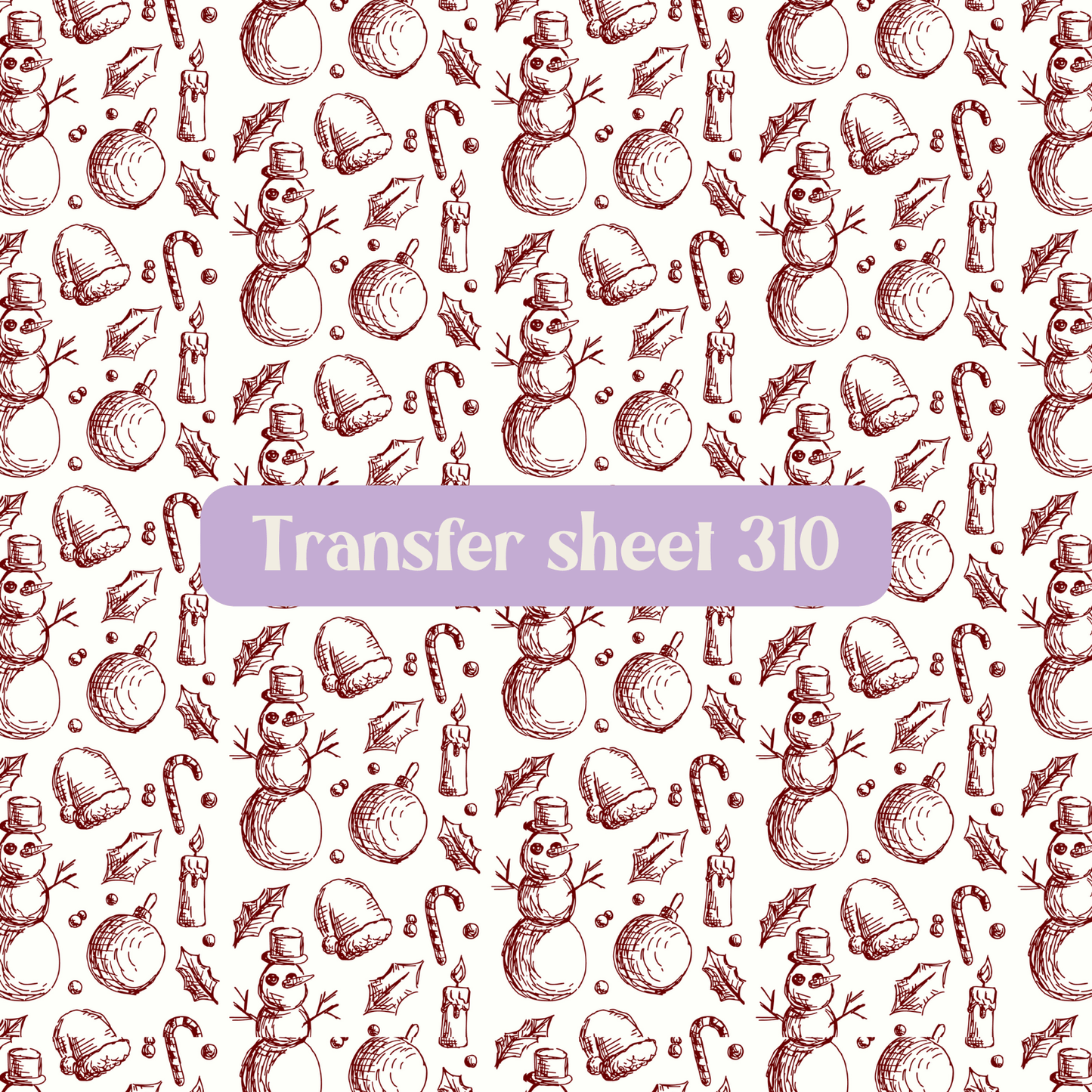 Transfer sheet 310 - Christmas, ornaments, sketch, red and white, winter - Transfer paper - CLN Atelier