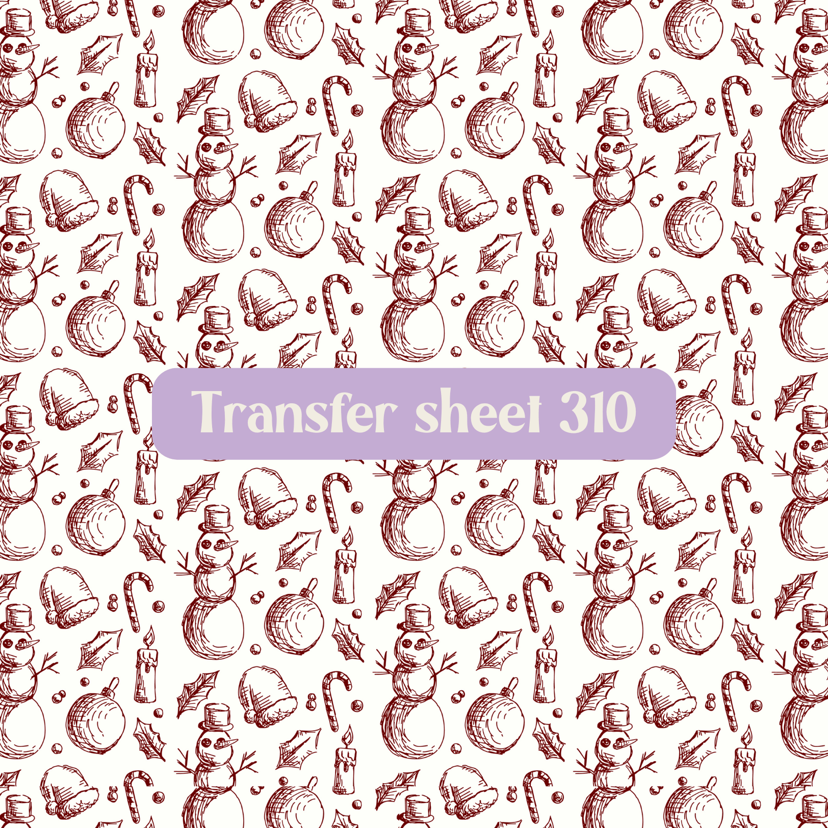 Transfer sheet 310 - Christmas, ornaments, sketch, red and white, winter - Transfer paper - CLN Atelier