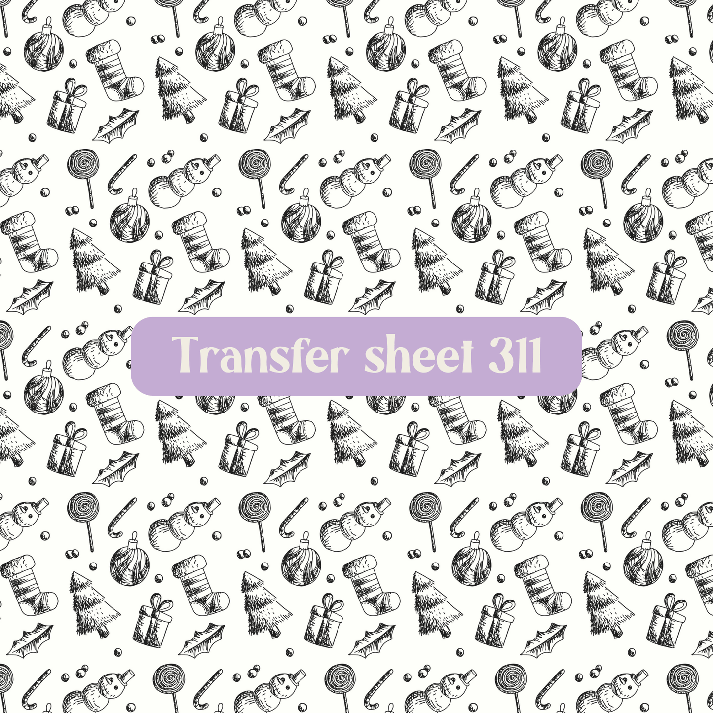 Transfer sheet 311 - Christmas, ornaments, sketch, black and white, winter - Transfer paper - CLN Atelier