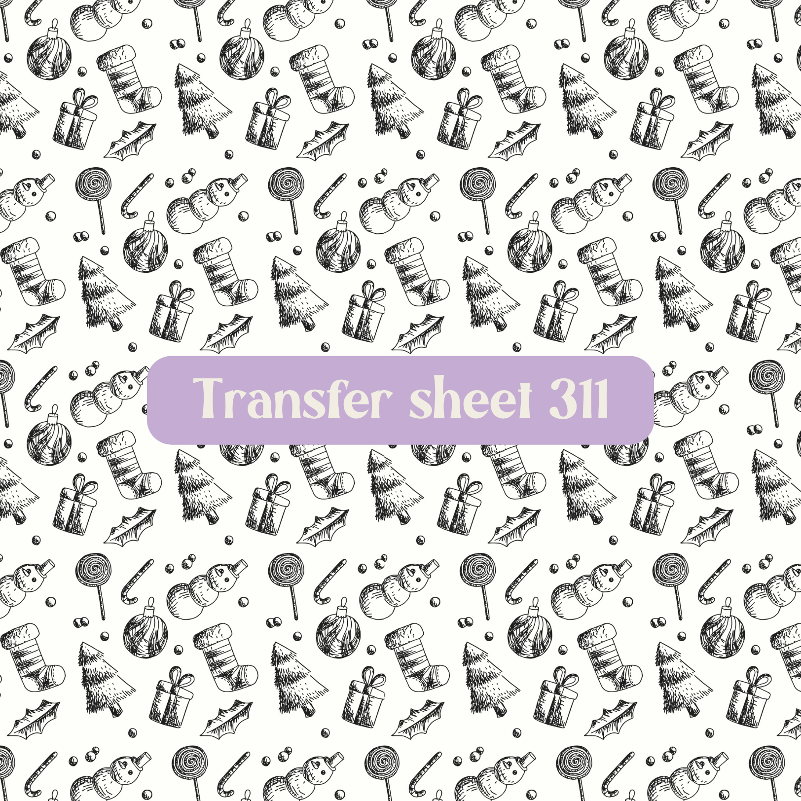 Transfer sheet 311 - Christmas, ornaments, sketch, black and white, winter - Transfer paper - CLN Atelier