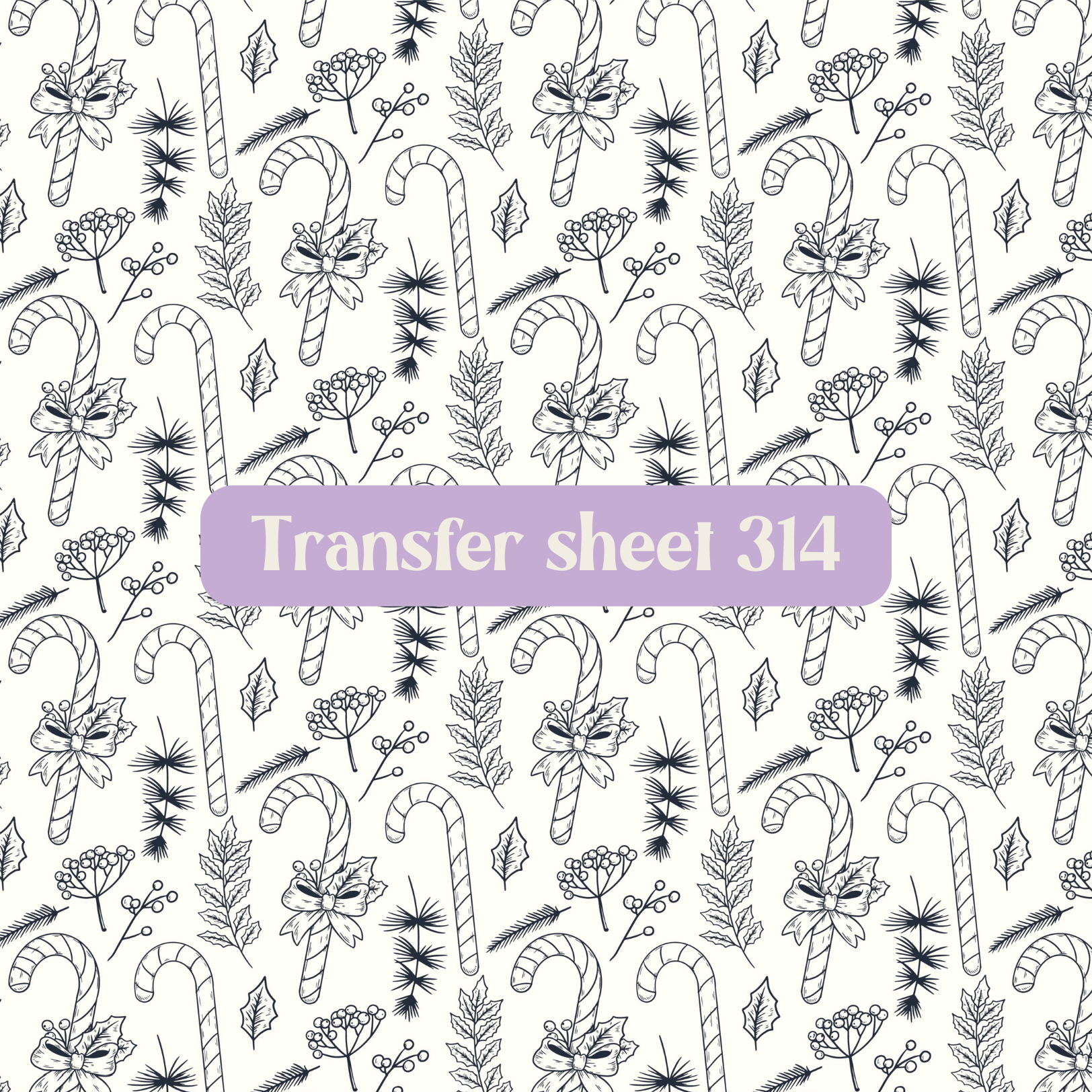 Transfer sheet 314 - Christmas, candy cane, winter, black and white, sketch - Transfer paper - CLN Atelier