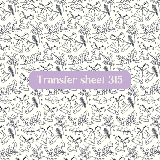 Transfer sheet 315 - Christmas, candy cane, winter, black and white, sketch - Transfer paper - CLN Atelier