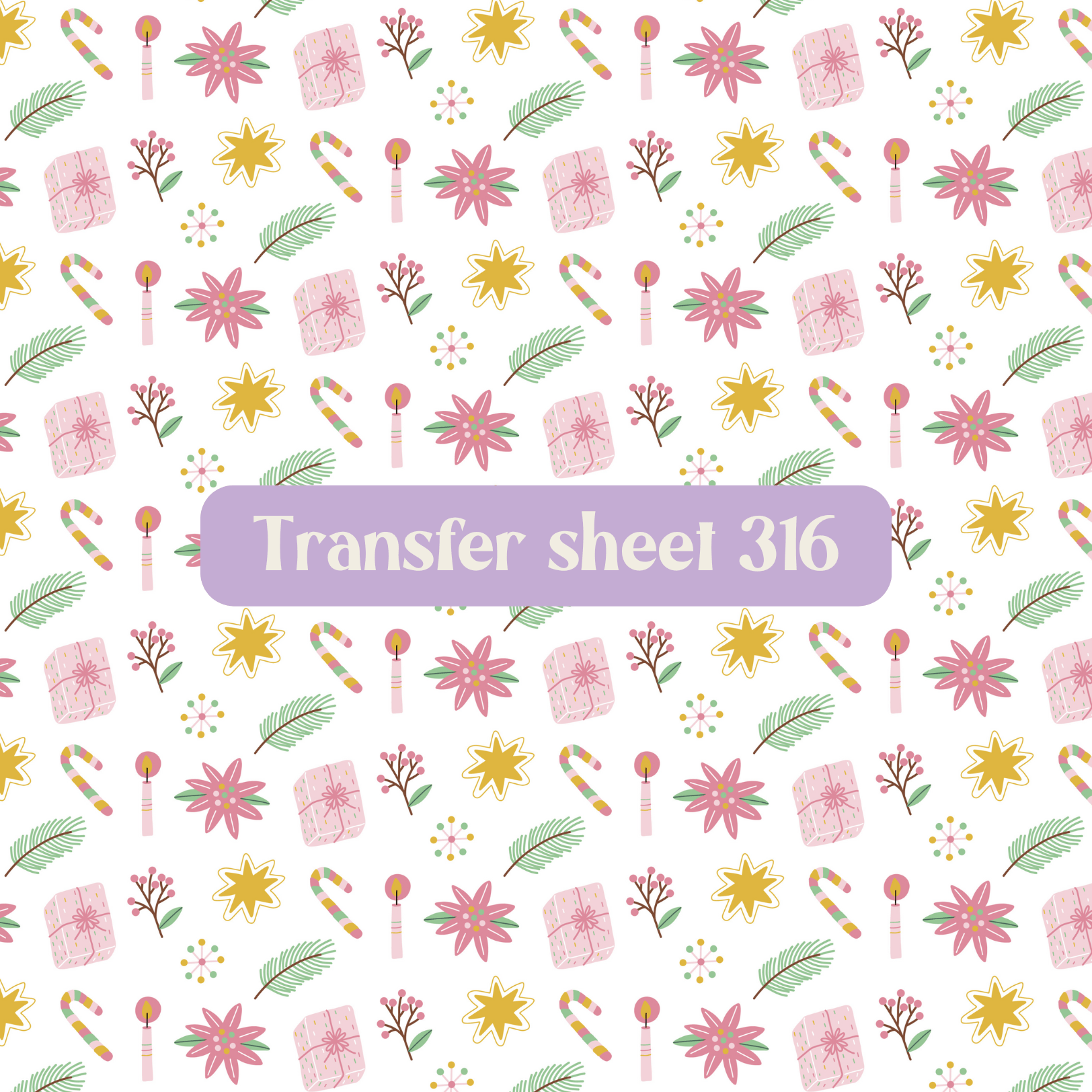 Transfer sheet 316 - Christmas, candy cane, winter, pink - Transfer paper - CLN Atelier