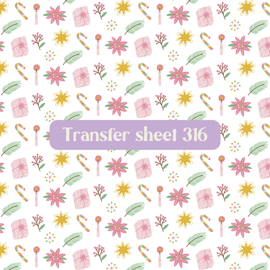 Transfer sheet 316 - Christmas, candy cane, winter, pink - Transfer paper - CLN Atelier
