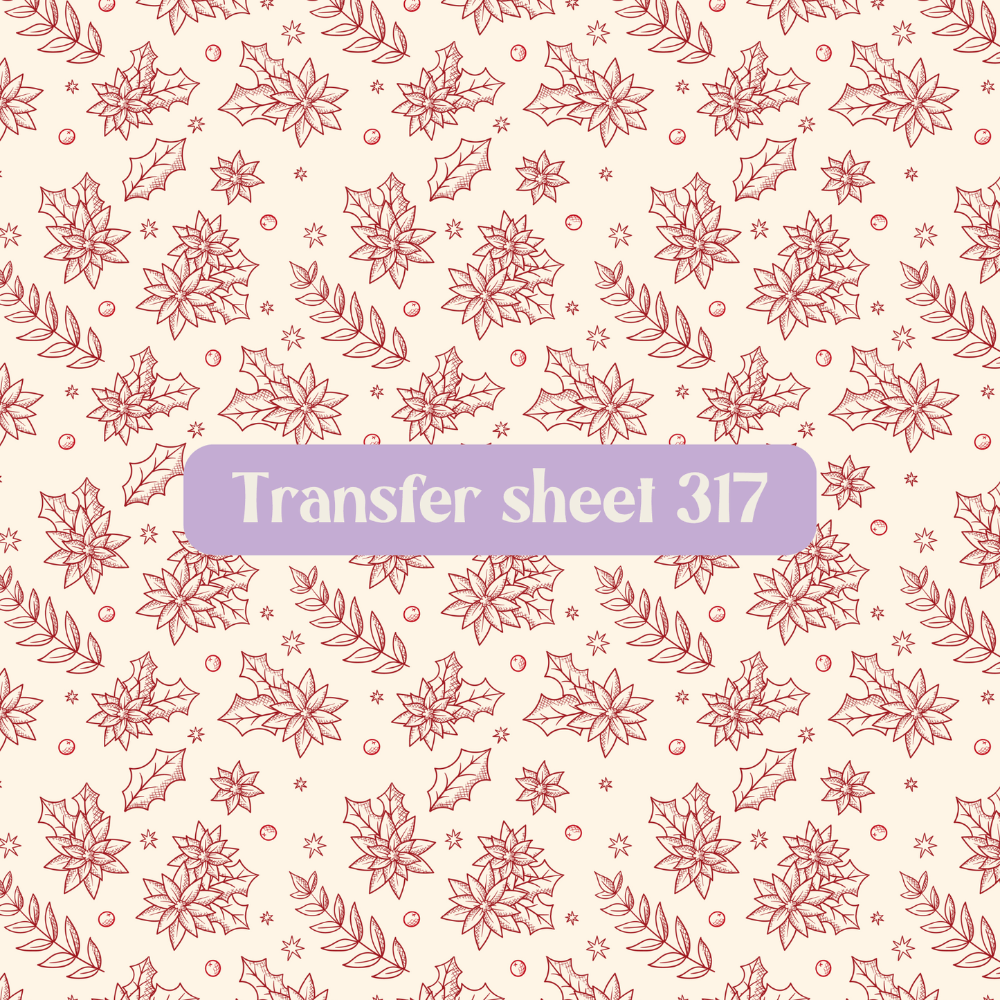 Transfer sheet 317 - Christmas, holly, pine branches, sketch, black and white, winter - Transfer paper - CLN Atelier