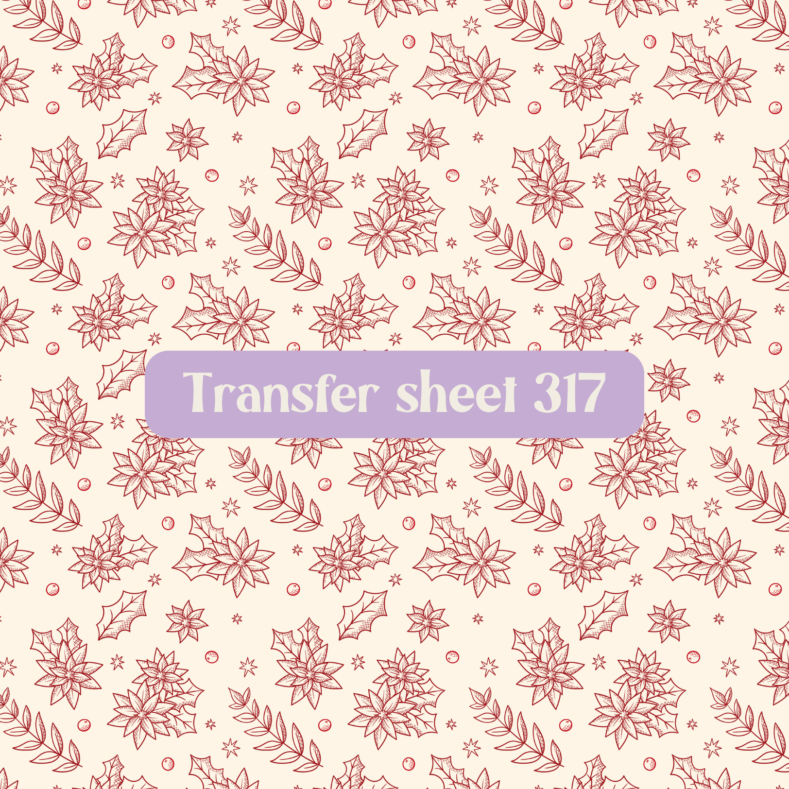 Transfer sheet 317 - Christmas, holly, pine branches, sketch, black and white, winter - Transfer paper - CLN Atelier