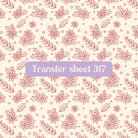 Transfer sheet 317 - Christmas, holly, pine branches, sketch, black and white, winter - Transfer paper - CLN Atelier