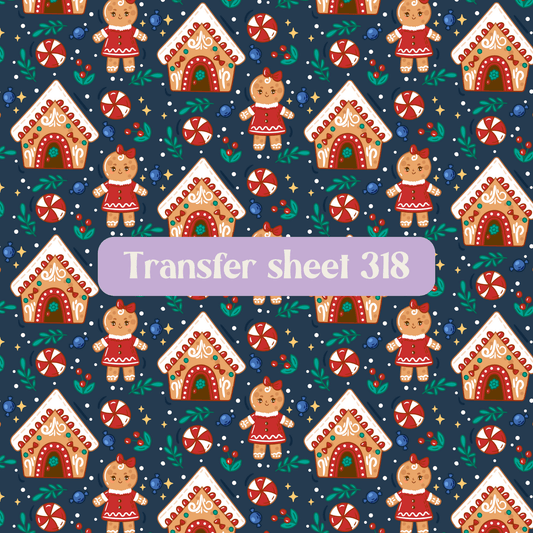 Transfer sheet 318 - Christmas, gingerbread house, gingerbread, blue - Transfer paper - CLN Atelier
