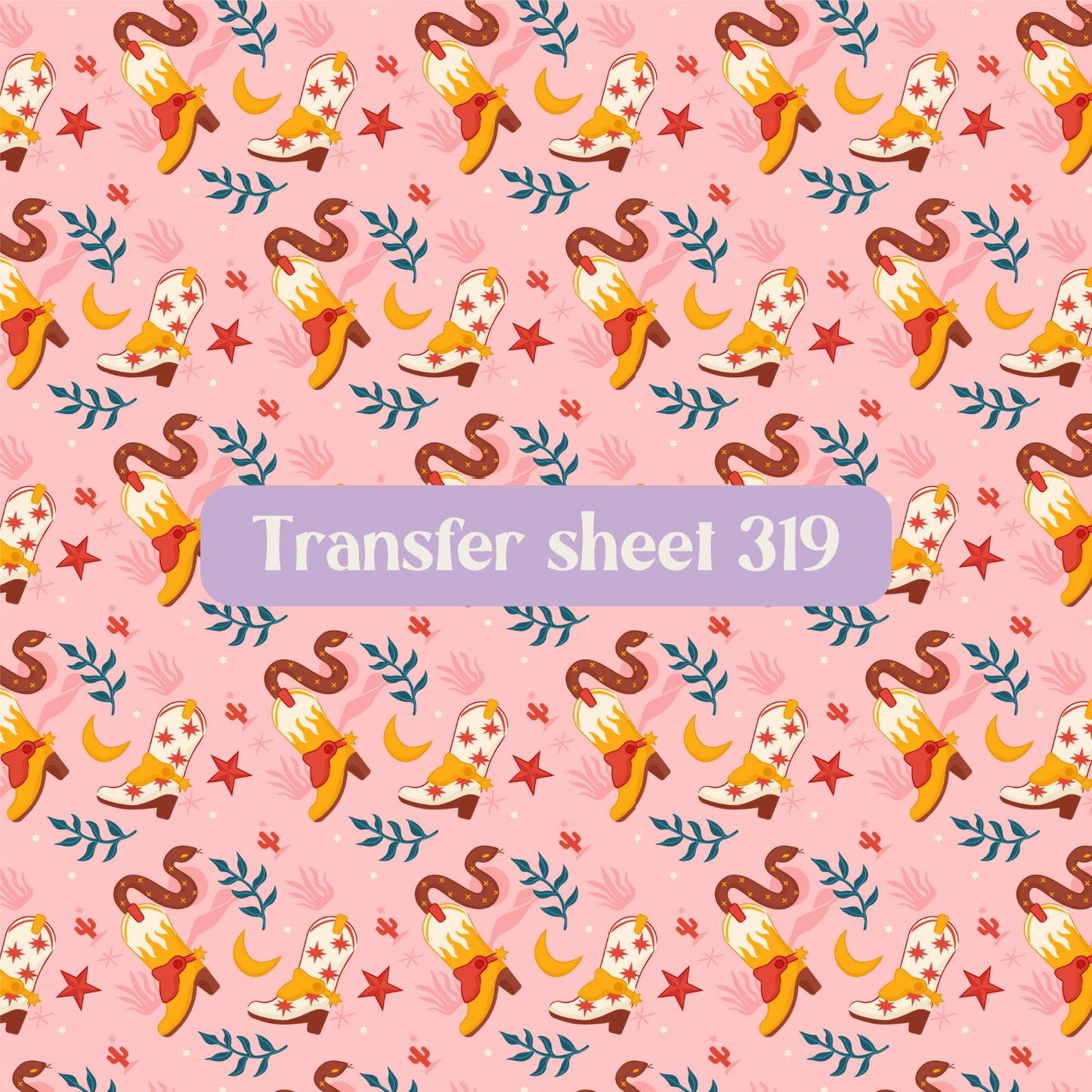 Transfer sheet 319 - Snake, cowboy boot, country, pink - Transfer paper - CLN Atelier