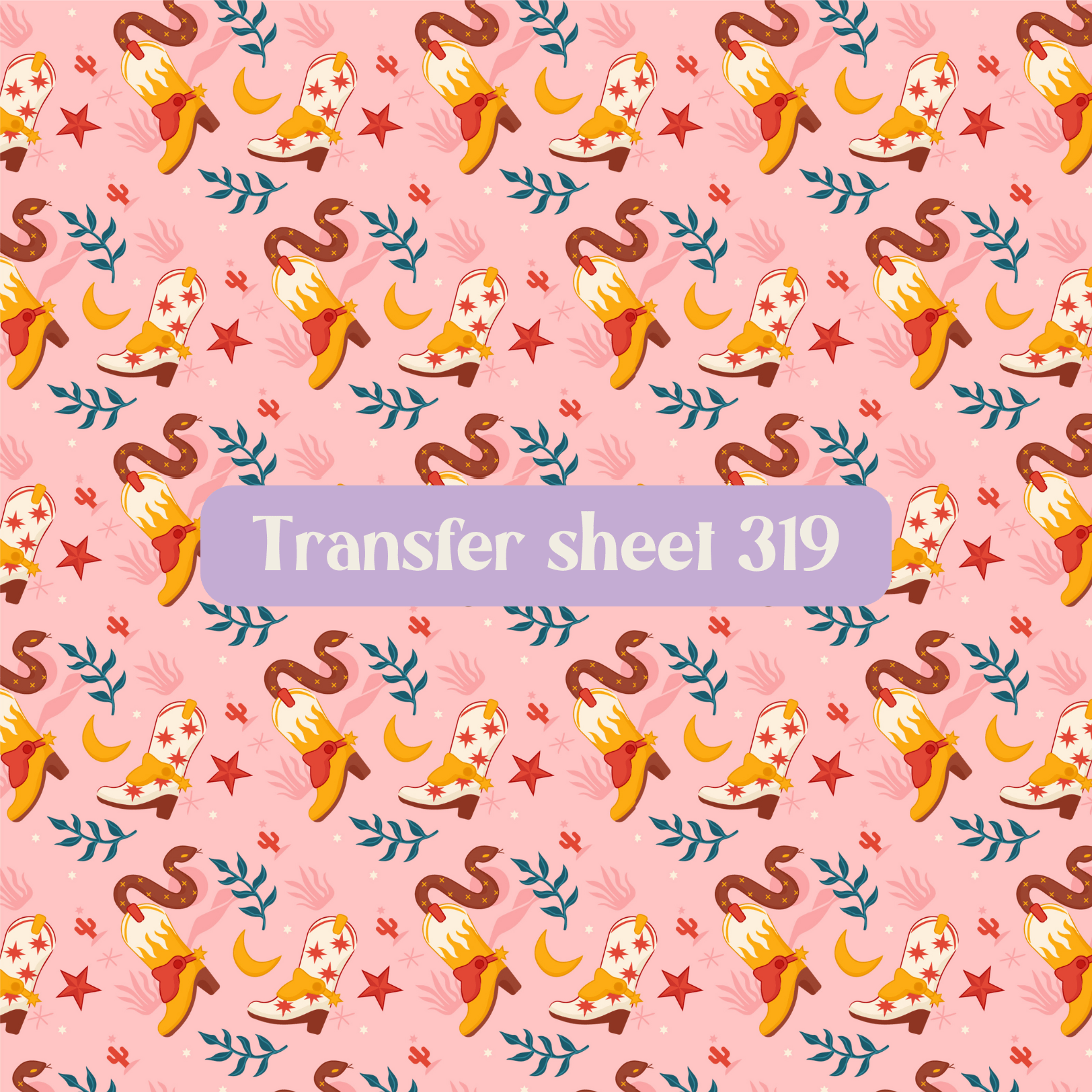 Transfer sheet 319 - Snake, cowboy boot, country, pink - Transfer paper - CLN Atelier