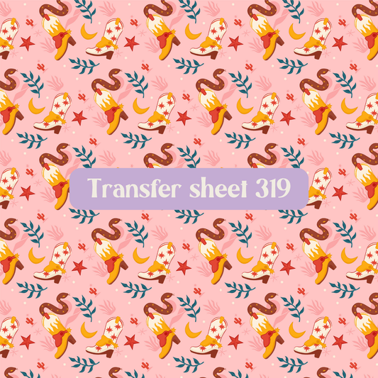 Transfer sheet 319 - Snake, cowboy boot, country, pink - Transfer paper - CLN Atelier