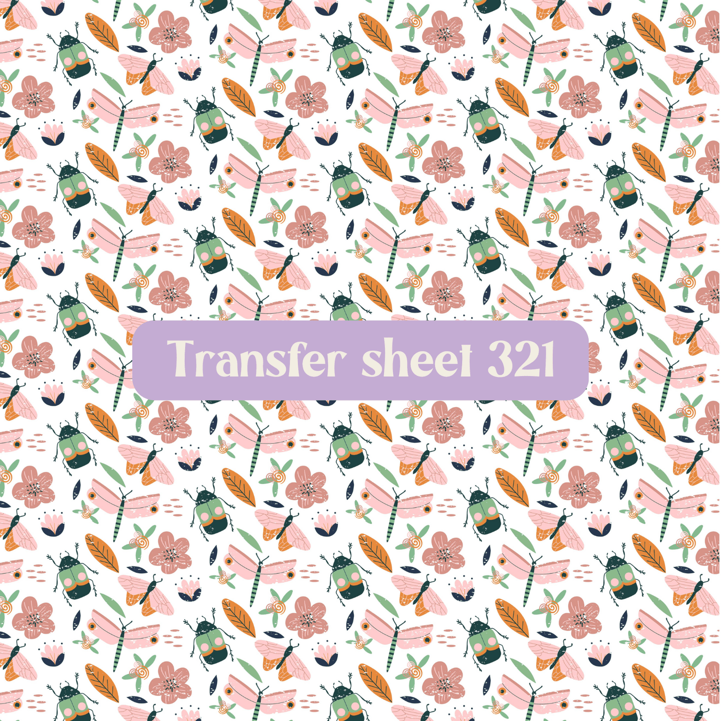 Transfer sheet 321 - Celestial, insects, pink and green - Transfer paper - CLN Atelier