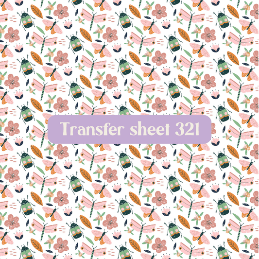 Transfer sheet 321 - Celestial, insects, pink and green - Transfer paper - CLN Atelier
