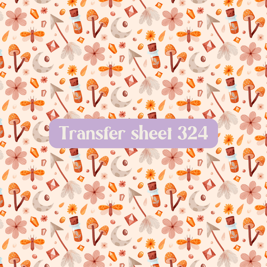 Transfer sheet 324 - Celestial, mushrooms, orange - Transfer paper - CLN Atelier