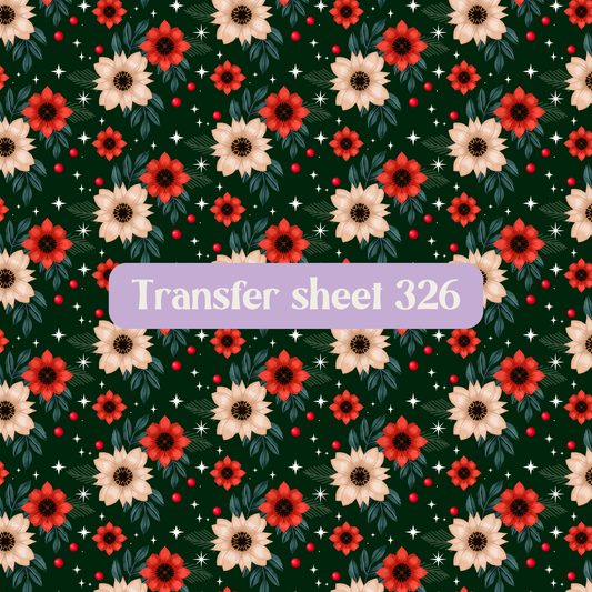 Transfer sheet 326 - Pink and red flowers, black - Transfer paper - CLN Atelier